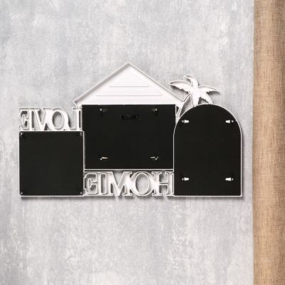 Фоторамка пластик на 3 фото 10х10, 10х15 см "Дом и пальма" белая 27,5х47,5 см