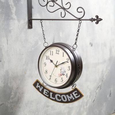 Часы настенные двойные, серия: Садовые, "WELCOME", плавный ход, d=20 см, 55 х 36 см