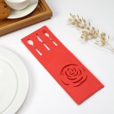 Конверт для столовых приборов Доляна «Роза» цвет розовый, 9х25 см