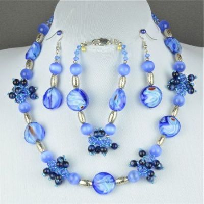 Авторский комплект Муранское стекло, кошачий глаз, хрусталь "Леденец" арт.ВАС-1135