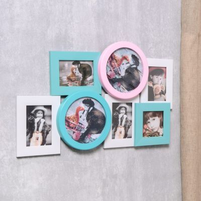 Фоторамка пластик на 7 фото 4х4, 9х13 см "Палитра пастельных оттенков" 34,5х57,5х3,5 см