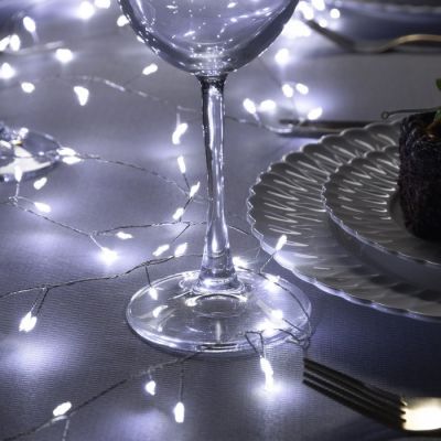 Гирлянда «Мишура» 5 м роса, IP20, серебристая нить, 200 LED, свечение белое, 12 В