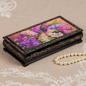 Шкатулка - купюрница «Сирень», 8,5×17 см, лаковая миниатюра