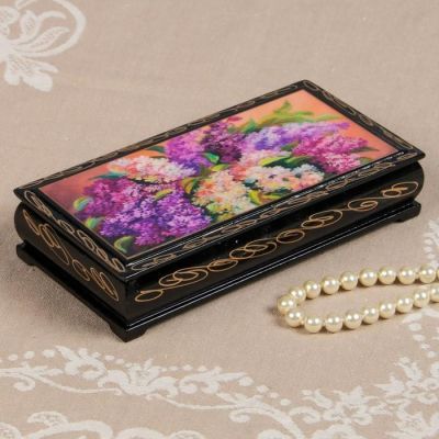 Шкатулка - купюрница «Сирень», 8,5×17 см, лаковая миниатюра