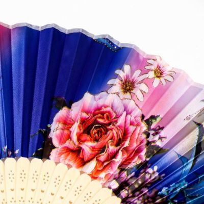 Веер дерево, текстиль "Цветы на атласе" МИКС 21 см