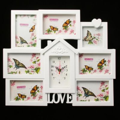 Часы настенные, серия: Фото, "Love", белые, 7 фоторамок, 50х43 см