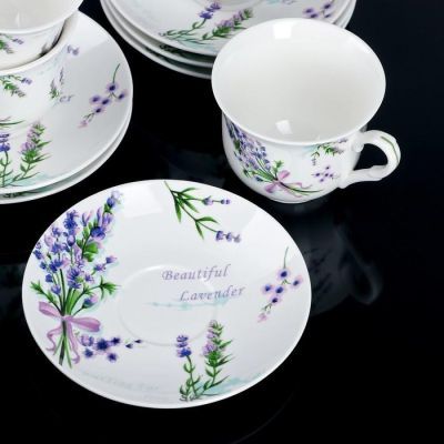 Сервиз чайный Доляна «Лаванда»,12 предметов: 6 чашек 220 мл, 6 блюдец