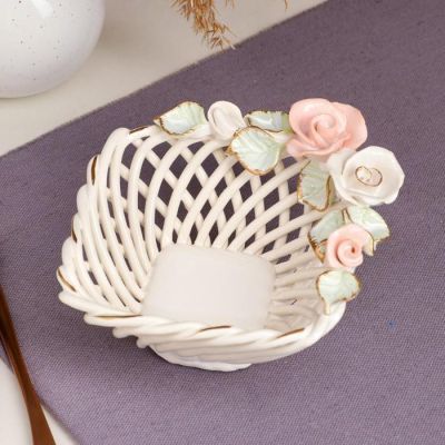 Конфетница "Кнопа", белая, цветная лепка, плетение, керамика, 8 см, микс