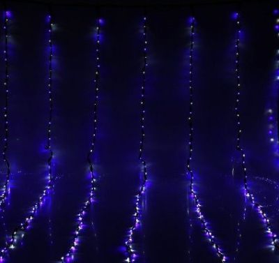 Гирлянда "Дождь" уличная (Ш:2 м, В:3 м, LED 800 шт., нить темная, бело-синий)