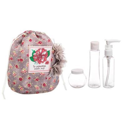 Набор "Дарю с любовью": косметичка-мешок и 3 ёмкости для косметики
