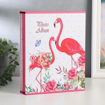 Фотоальбом на 200 фото 10х15 см "Фламинго и растительность" в коробке МИКС 26х21х5 см
