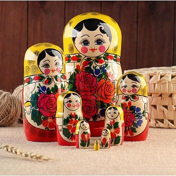 Матрёшка «Розочка», жёлтый платок, 8 кукольная, 19-22  см, ручная работа