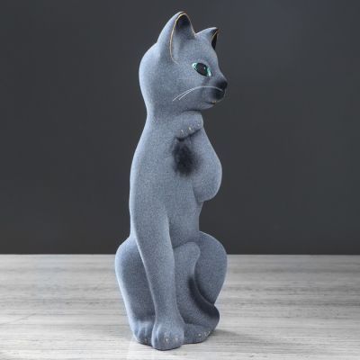 Копилка "Кошка Алиса", флок, серо-чёрная, 30 см