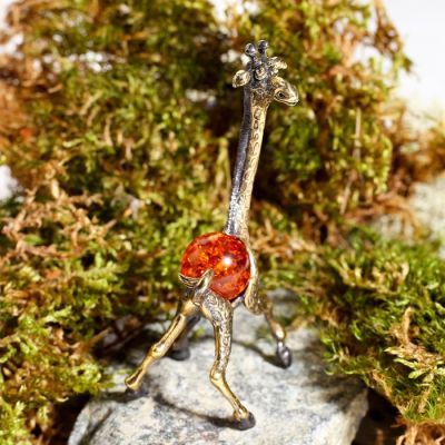 Сувенир из латуни и янтаря  "Жираф" 3.7х8.5 см