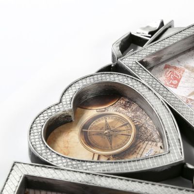 Фоторамка пластик на 3 фото 10х15, 12х12 см "Корабль" тёмное серебро 25х40 см