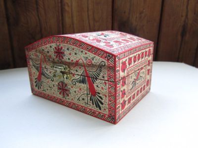 Деревянная шкатулка, мезенская роспись (12х8,5х7см)