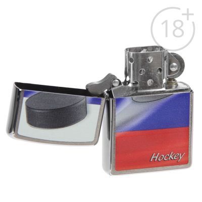 Зажигалка ZIPPO 200 RUSSIAN HOCKEY PUCK с покрытием Brushed Chrome