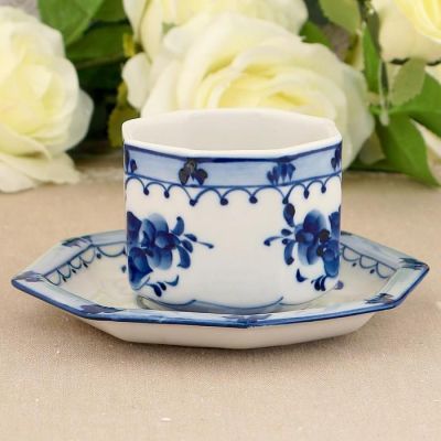 Чайная пара "Европейская", гжель, фарфор, 2с