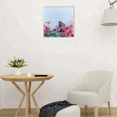Картина на стекле "Бабочки на цветке"  30*30см