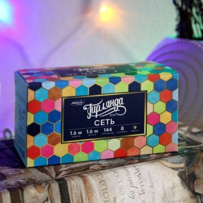 Гирлянда «Сеть» 1.6 × 1.6 м, IP20, прозрачная нить, 144 LED, свечение мульти, 8 режимов, 220 В