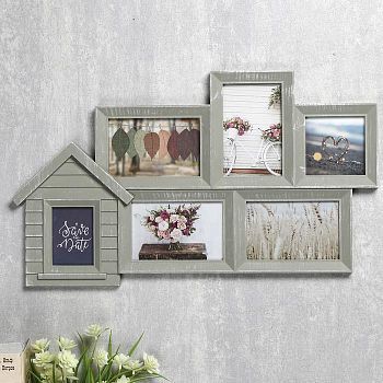 Фоторамка пластик на 6 фото 7х10, 10х10, 10х15 см "Домик" серая 32х56х2 см