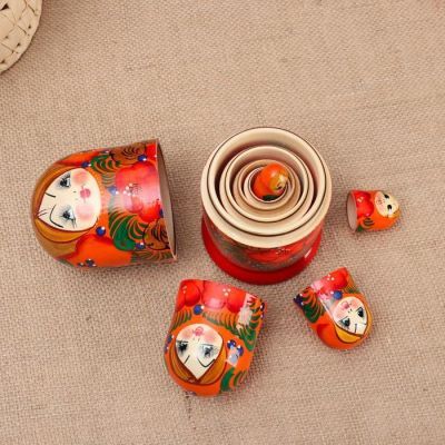 Матрёшка 5-ти кукольная "Галя" оранжевая , 17-18см, ручная роспись.