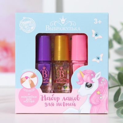Набор детских лаков «Волшебный единорог» 3 шт. по 6 мл. (МИКС наклеек)