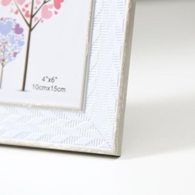 Фоторамка пластик 10х15 см "Плетёнка" белая с серебряной двойной полосой 19,5х14,5 см