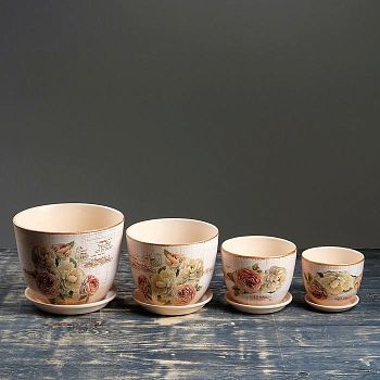 Набор горшков цветочных "Милан Декупаж" 1 л/ 2 л/ 3,8 л/ 5,4 л
