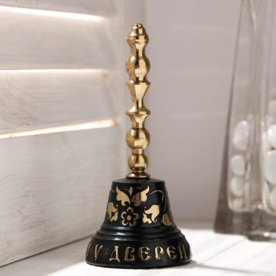 Колокольчик Валдайский "Позвонок №4. Звени веселей у дверей", гравированный, с длинной ручко