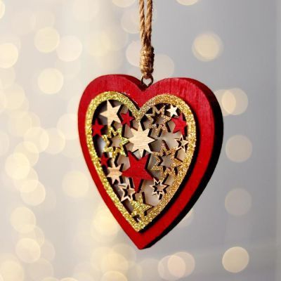 Новогодний декор с подсветкой «Сердце со звёздочками» 10.5×23 см