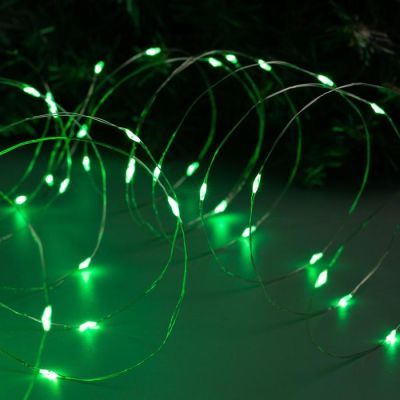 Гирлянда «Нить» 10 м роса, IP20, серебристая нить, 100 LED, свечение зелёное, 12 В