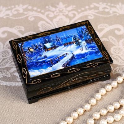 Шкатулка «Домики в снегу», 8×10 см, лаковая миниатюра