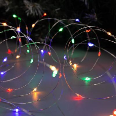 Гирлянда «Нить» 5 м роса, IP20, серебристая нить, 50 LED, свечение тёплое белое / мульти, 2 режима, AAх3