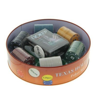 Покер, набор для игры (карты 2 колоды, фишки 120 шт с/номин.,сукно 40х60 см) микс