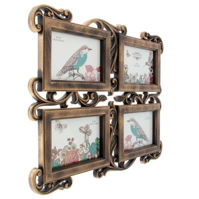 Фоторамка на 4 фото 10х15 см "Ветвь ажурная" золото 42х33 см