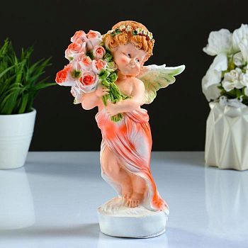 Фигура "Девочка ангелочек с цветами" 12х9,5х24см
