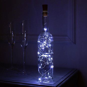 Гирлянда «Нить» 2 м роса с пробкой, IP20, серебристая нить, 20 LED, свечение белое, LR44х3