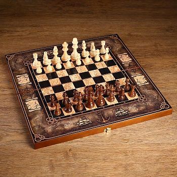 Шахматы "Морская карта" (доска дерево 50х50 см, фигуры дерево, король h=9.2 см)