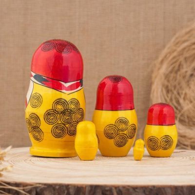 Матрёшка «Семёновская», красный платок, 5 кукольная, 11-12 см