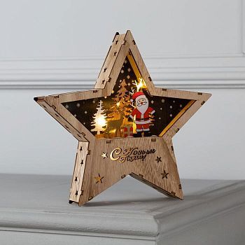 Светодиодная фигура «Дед Мороз с оленем» 22 × 22 × 4 см, дерево, батарейки АААх2 (не в комплекте), свечение тёплое белое