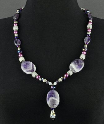 Бусы Аметист, хрусталь, роз. Кварц  "Сюита" арт.АНТ-391