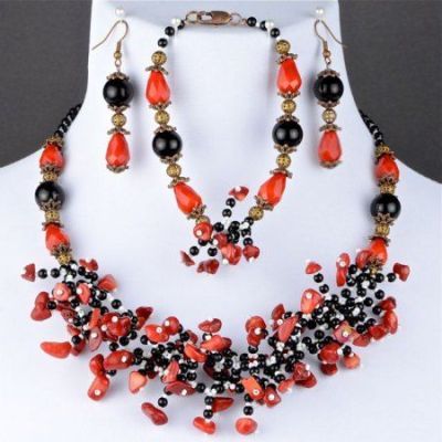 Комплект Коралл, хрусталь, агат "Мистика" арт. ВАС-1475