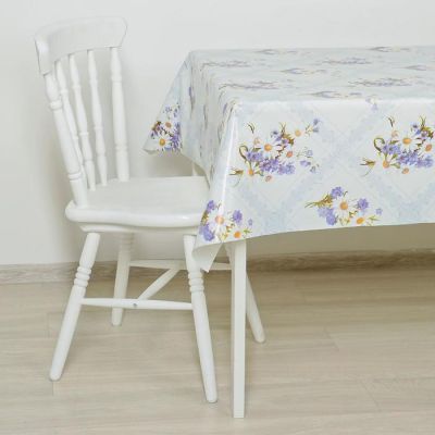 Клеёнка столовая на тканой основе «Букет ромашек», 1,25×25 м, цвет голубой