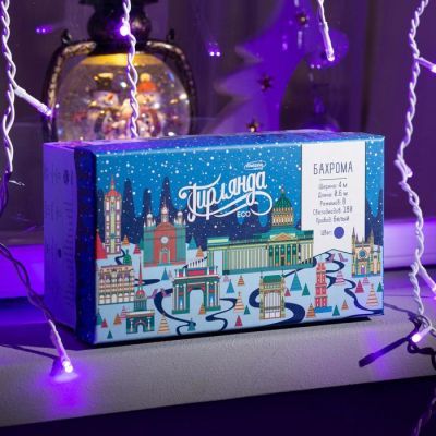 Гирлянда «Бахрома» 4 × 0.6 м, IP44, белая нить, 180 LED, свечение фиолетовое, 8 режимов, 220 В