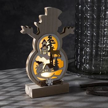 Светодиодная фигура «Снеговичок» 12 × 23 × 5 см, дерево, батарейки АААх2 (не в комплекте), свечение тёплое белое
