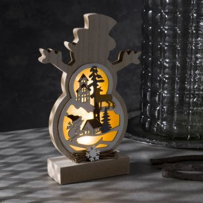 Светодиодная фигура «Снеговичок» 12 × 23 × 5 см, дерево, батарейки АААх2 (не в комплекте), свечение тёплое белое