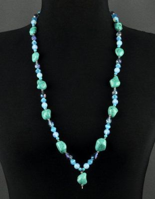 Бусы прес.бирюза, лунный камень, хрусталь "Лунное сияние" арт.ВАН-415