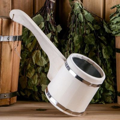 Ковш для бани из липы "Емеля", 1.2л, 42 см, нержавеющая вставка, ручка "Настоящему мужику"