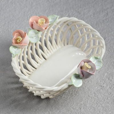 Конфетница "Малышка", белая, цветная лепка, плетение, 6 см, микс